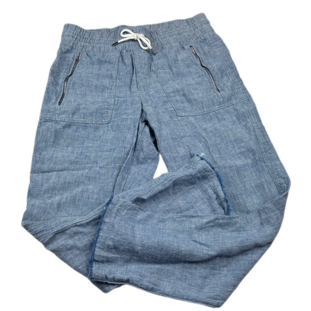 Athleta Blue Linen Elastic Waist Pull On Pants Size 4